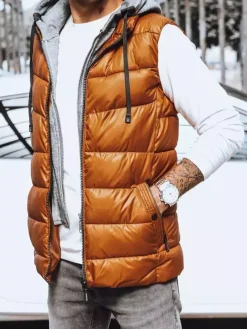 Kamizelki Męskie>Dstreet Kamizelka męska kamelowa TX4136