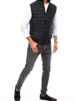 Kamizelki Męskie>Dstreet Kamizelka męska pikowana czarna TX4234