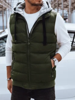 Kamizelki Męskie>Dstreet Kamizelka męska pikowana ciemnozielona TX4784