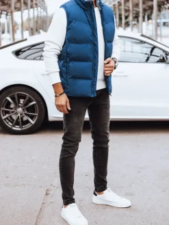 Kamizelki Męskie>Dstreet Kamizelka męska pikowana niebieska TX4569