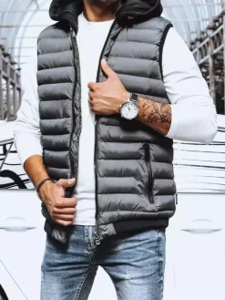 Kamizelki Męskie>Dstreet Kamizelka męska pikowana szara TX4093