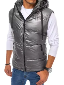 Kamizelki Męskie|Kurtki Męskie>Dstreet Kamizelka męska srebrna TX3918