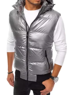 Kamizelki Męskie|Kurtki Męskie>Dstreet Kamizelka męska srebrna TX3923