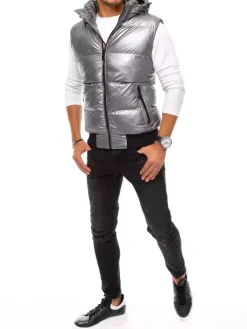 Kamizelki Męskie|Kurtki Męskie>Dstreet Kamizelka męska srebrna TX3923