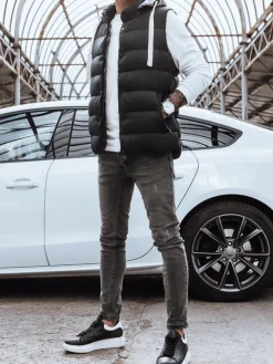 Kamizelki Męskie>Dstreet Kamizelka męska z kapturem czarna TX3936z