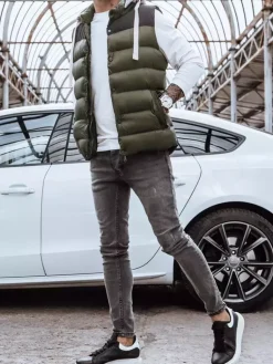 Kamizelki Męskie>Dstreet Kamizelka męska z kapturem zielona TX3935z