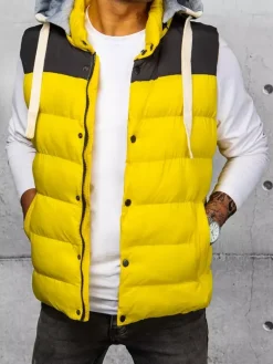 Kamizelki Męskie>Dstreet Kamizelka męska z kapturem żółta TX4321