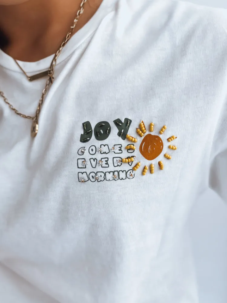 T-Shirty Damskie>Dstreet Klasyczny t-shirt damski EVERY MORNING ecru RY2274