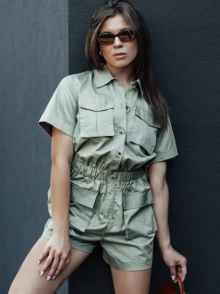 Kombinezony Damskie>Dstreet Kombinezon BROST khaki EY2537