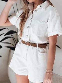 Kombinezony Damskie>Dstreet Kombinezon krótki jeansowy DINOZIA biały EY2589