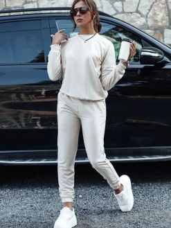 Komplety Dresowe Damskie>Dstreet Komplet damski dresowy MILIAN jasnobeżowy AY1110