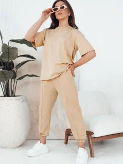 Komplety Dresowe Damskie>Dstreet Komplet damski dresowy RIZNA beżowy AY1035