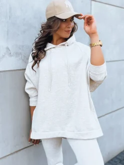 Komplety Dresowe Damskie>Dstreet Komplet damski legginsy i bluza LUNAR LUXE janosbeżowy AY0890