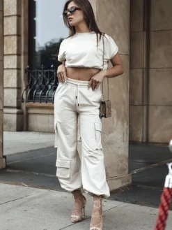 Komplety Damskie|Komplety Dresowe Damskie>Dstreet Komplet damski MALANS jasnobeżowy AY1053