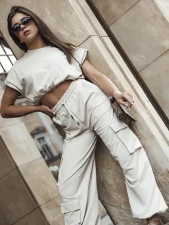 Komplety Damskie|Komplety Dresowe Damskie>Dstreet Komplet damski MALANS jasnobeżowy AY1053