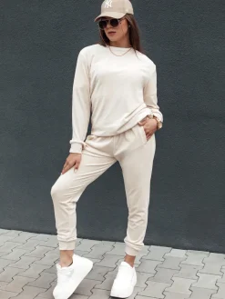 Komplety Dresowe Damskie>Dstreet Komplet damski welurowy URBANVELVET ecru AY1058