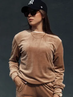 Komplety Dresowe Damskie>Dstreet Komplet damski welurowy URBANVELVET jasnobrązowy AY1061