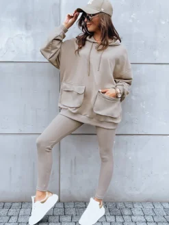 Komplety Dresowe Damskie>Dstreet Komplet dresowy damski MATTHEW beżowy AY0914