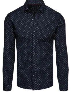 Koszule Męskie>Dstreet Koszula męska casualowa granatowa we wzory DX2629