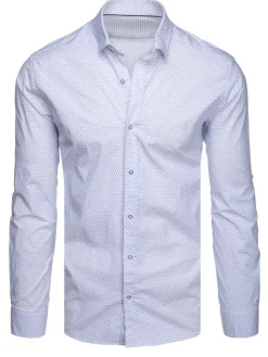 Koszule Męskie>Dstreet Koszula męska casualowa z długim rękawem biała we wzory DX2626