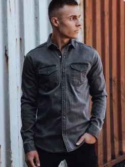 Koszule Męskie>Dstreet Koszula męska jeansowa ciemnoszara DX2588