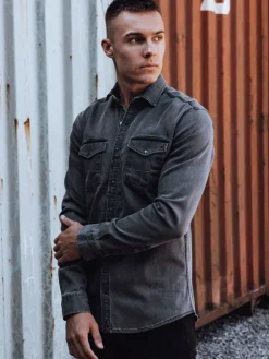 Koszule Męskie>Dstreet Koszula męska jeansowa ciemnoszara DX2588