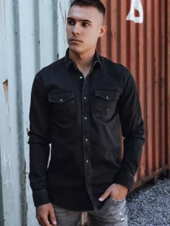 Koszule Męskie>Dstreet Koszula męska jeansowa czarna DX2586