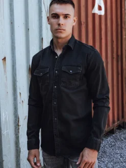 Koszule Męskie>Dstreet Koszula męska jeansowa czarna DX2586