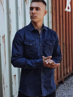 Koszule Męskie>Dstreet Koszula męska jeansowa granatowa DX2587