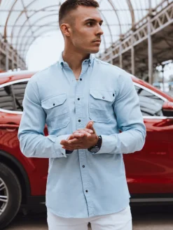 Koszule Męskie>Dstreet Koszula męska jeansowa niebieska DX2577