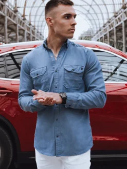 Koszule Męskie>Dstreet Koszula męska jeansowa niebieska DX2581