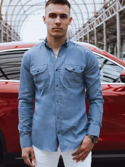 Koszule Męskie>Dstreet Koszula męska jeansowa niebieska DX2581