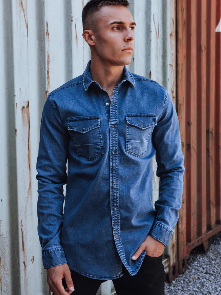 Koszule Męskie>Dstreet Koszula męska jeansowa niebieska DX2589