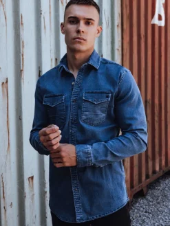 Koszule Męskie>Dstreet Koszula męska jeansowa niebieska DX2589