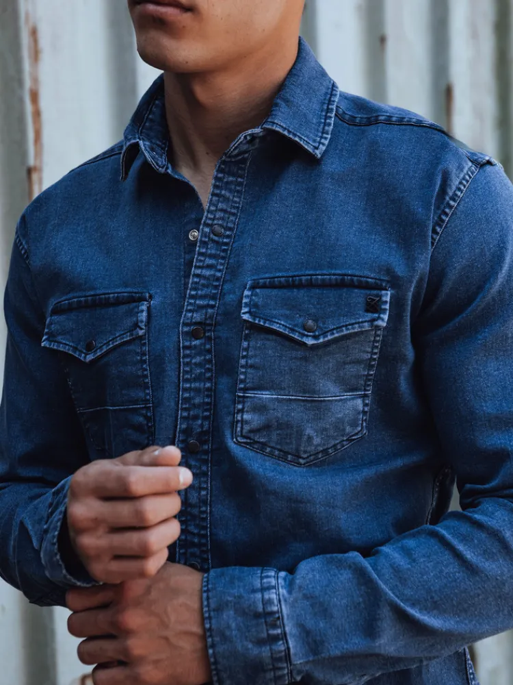 Koszule Męskie>Dstreet Koszula męska jeansowa niebieska DX2589