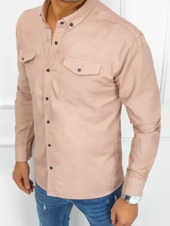 Koszule Męskie>Dstreet Koszula męska jeansowa różowa DX2352