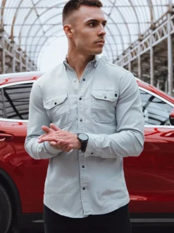 Koszule Męskie>Dstreet Koszula męska jeansowa szara DX2578