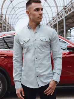 Koszule Męskie>Dstreet Koszula męska jeansowa szara DX2578