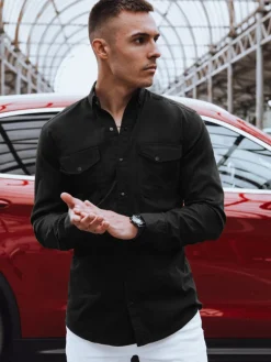 Koszule Męskie>Dstreet Koszula męska jenasowa czarna DX2373