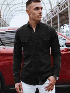 Koszule Męskie>Dstreet Koszula męska jenasowa czarna DX2373