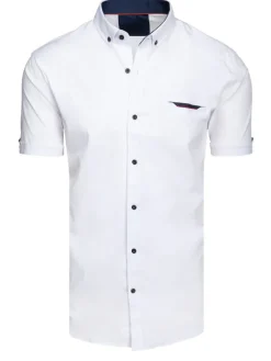 Wyjątkowe Okazje|Koszule Męskie>Dstreet Koszula męska regular z krótkim rękawem biała KX1053