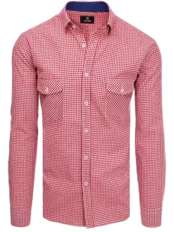 Koszule Męskie>Dstreet Koszula męska w drobną kratkę czerwono-białą DX2122