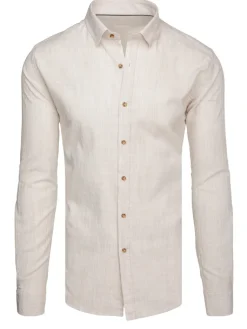 Wyjątkowe Okazje|Koszule Męskie>Dstreet Koszula męska w drobny prążek z długim rękawem beżowa DX2655