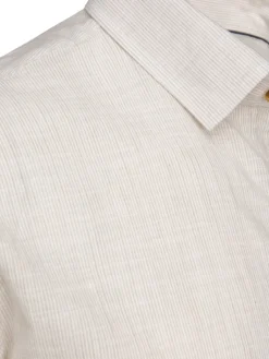Wyjątkowe Okazje|Koszule Męskie>Dstreet Koszula męska w drobny prążek z długim rękawem beżowa DX2655