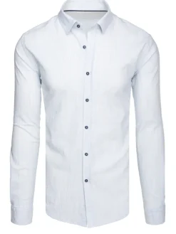 Wyjątkowe Okazje|Koszule Męskie>Dstreet Koszula męska w drobny prążek z długim rękawem biała DX2656