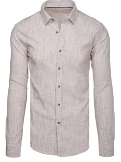 Koszule Męskie>Dstreet Koszula męska w drobny prążek z długim rękawem beżowa DX2657
