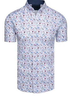 Koszule Męskie|Wyjątkowe Okazje>Dstreet Koszula męska we wzory slim z krótkim rękawem biała KX1069