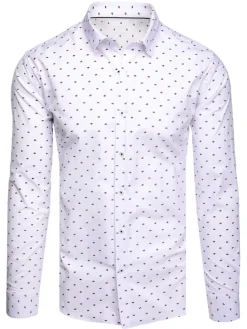 Koszule Męskie>Dstreet Koszula męska we wzory z długim rękawem biała DX2607
