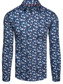 Wyjątkowe Okazje|Koszule Męskie>Dstreet Koszula męska we wzory z długim rękawem granatowa DX2671