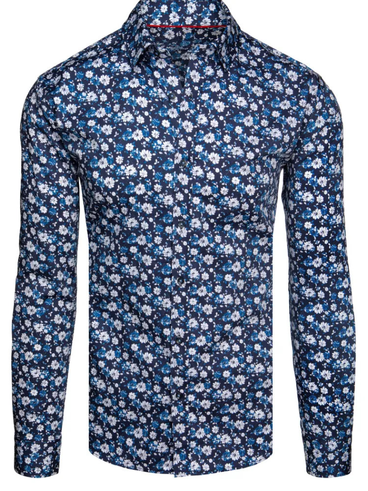 Wyjątkowe Okazje|Koszule Męskie>Dstreet Koszula męska we wzory z długim rękawem granatowa DX2671